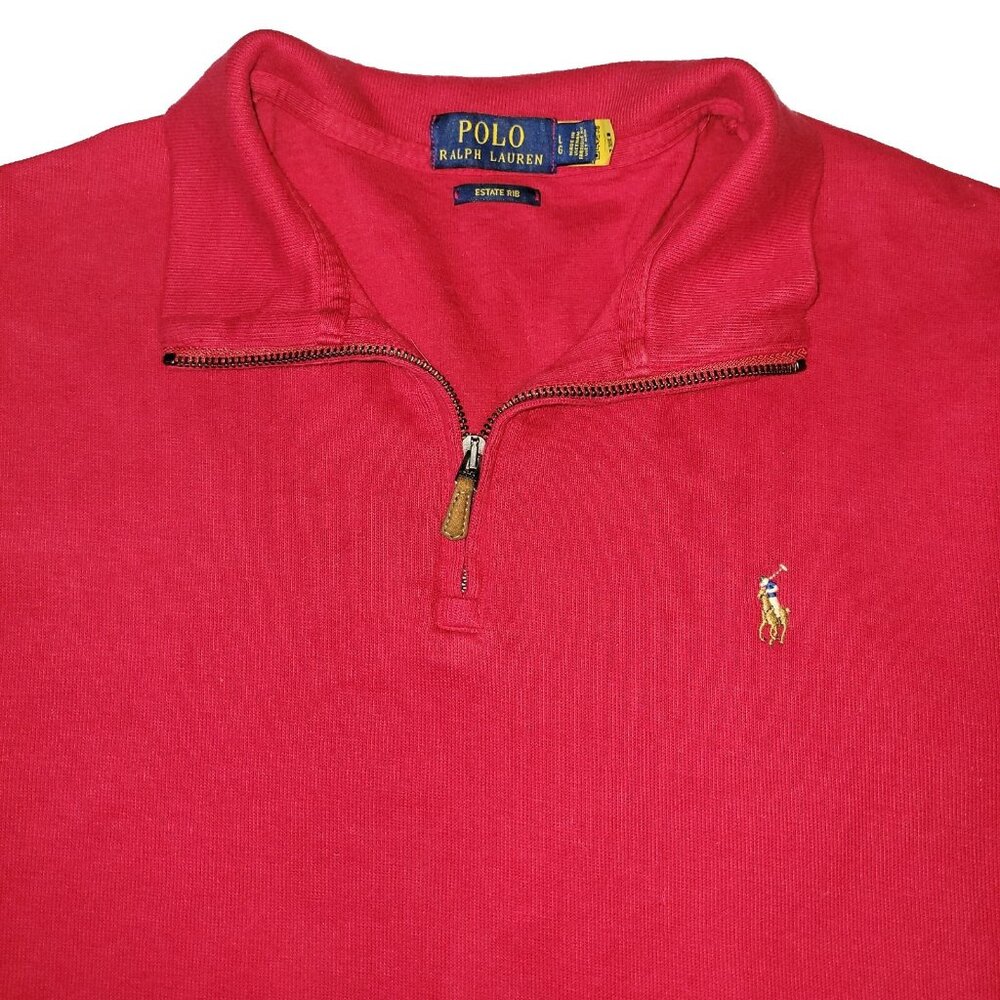 Polo Ralph Lauren Sweater Mens L Estate Rib Red 1/4 Zip Pullover LS
